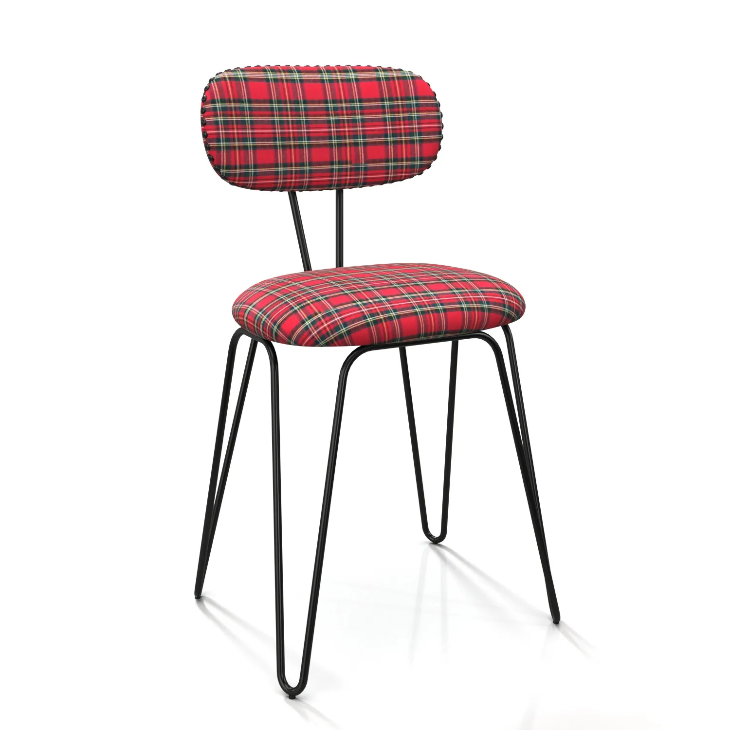Check Fabric Seat And Metal Leg Study Chair PBR 3D Model_01